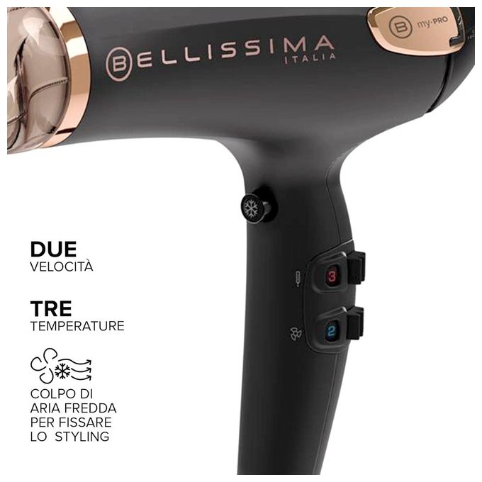 Imetec P5-3800 Bellissima My Pro Ceramic Asciugacapelli 2300W Nero-Oro rosa