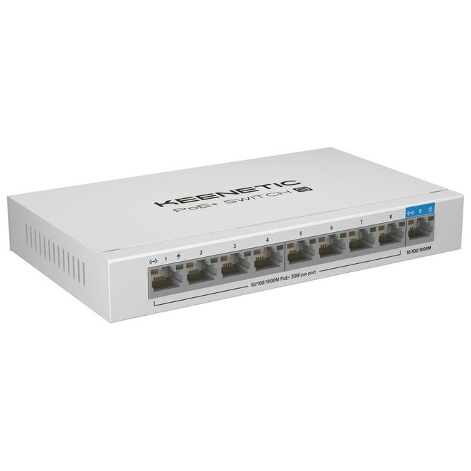 Keenetic KN-4710-01-EU PoE+ Switch 9 Switch Non Gestito 9 Porte Gigabit 8 Porte PoE+ 120W 18 Gbps colore Bianco