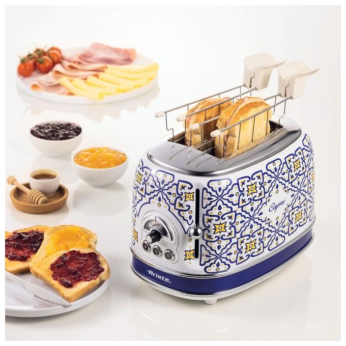 Ariete 155-0C Capri Tostapane 2 Fette 815W 6 Livelli di Doratura Vassoio Raccogli Briciole Funzione Defrost colore Bianco e Blu