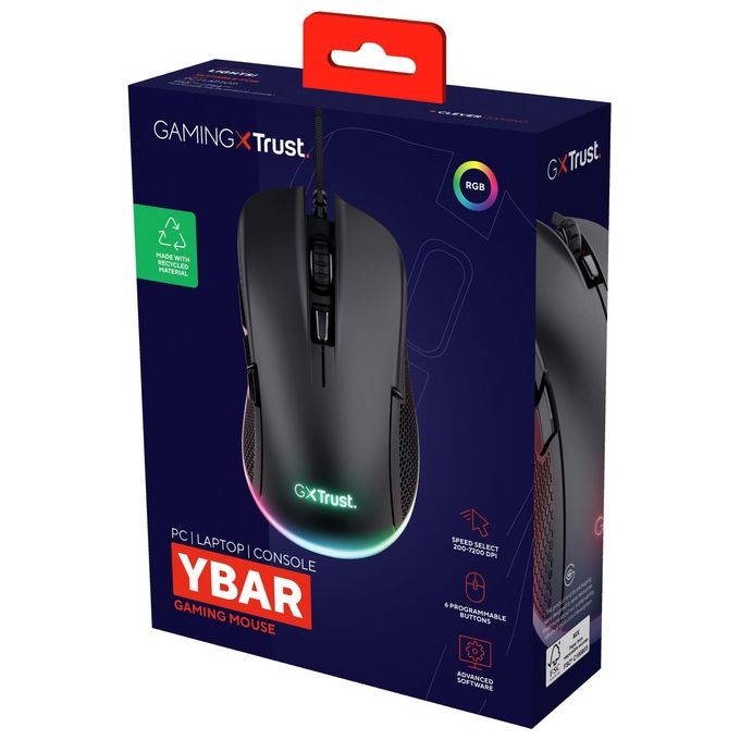 Trust GXT 922 YBAR Mouse Mano Destra USB tipo A Ottico 7200 DPI