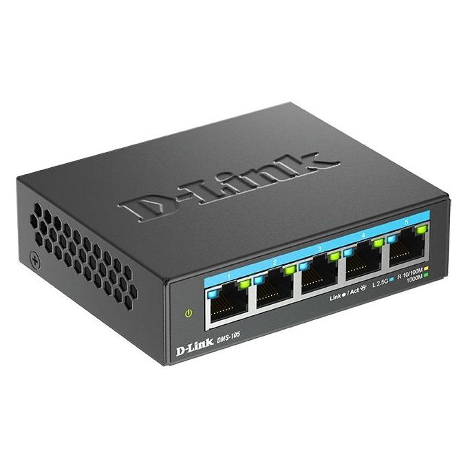 D-Link DMS-105 Switch Non Gestito 5 Porte 2.5G Multi-Gigabit Desktop L2 QoS Fanless colore Nero