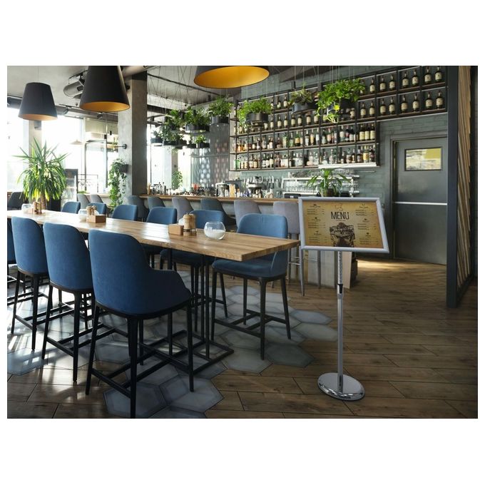 Durable Espositore da Pavimento con Cornice a Scatto in Alluminio A3 Resistente Argento Anodizzato