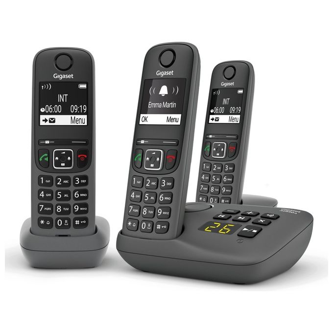 Gigaset AE690A Telefono Cordless DECT Trio Segreteria Telefonica Vivavoce Rubrica 100 Voci colore Antracite