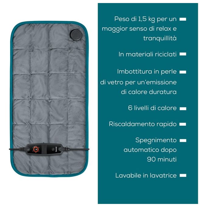 Beurer 20039 HK 145 Cuscino Termico Ponderato con Peso 1500g 6 Livelli Temperatura Spegnimento Automatico 60x30 cm colore Grigio