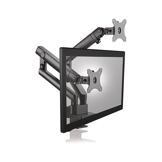 ICY BOX IB-MS314-T Supporto da Scrivania per 2 Monitor fino a 32'' Carico Massimo 16 Kg Regolabile in Inclinazione e Rotazione colore Nero