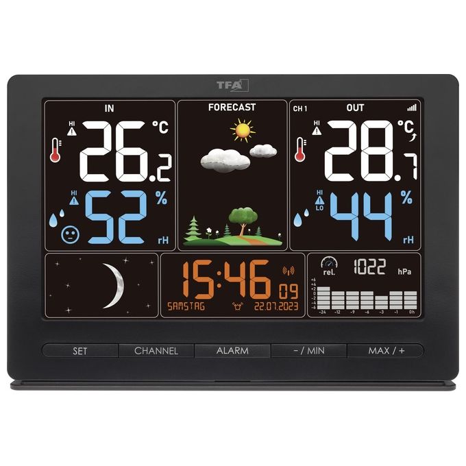 TFA 35.1118.01 Season 2 Stazione Meteo Wireless Display Colori Temperatura Umidita' Orologio Radiocontrollato Fasi Lunari colore Nero