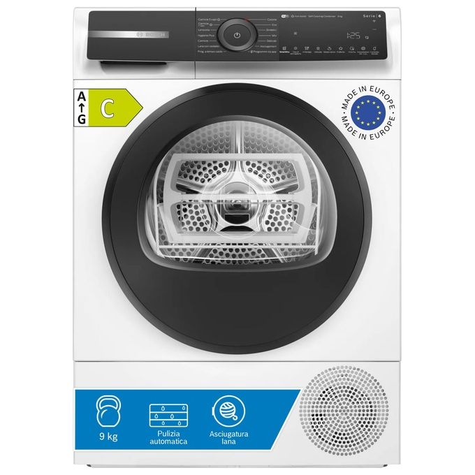 Bosch WQH245A0IT Serie 6 Asciugatrice Pompa di Calore 9 Kg Classe A SmartDry Home Connect AutoDry (84x60x60 cm) colore Bianco