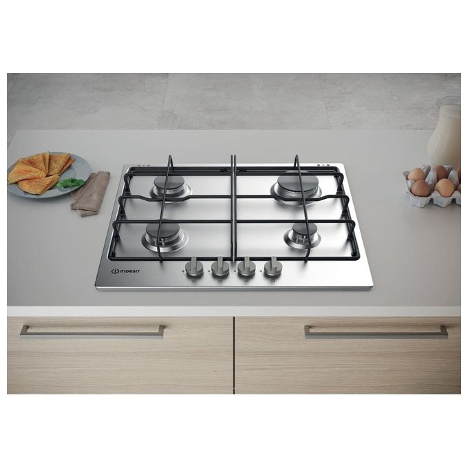 Indesit THP 642 IX-I Piano cottura Gas 58 cm 4 fuochi Accensione Elettronica Valvola Sicurezza colore Nero Inox