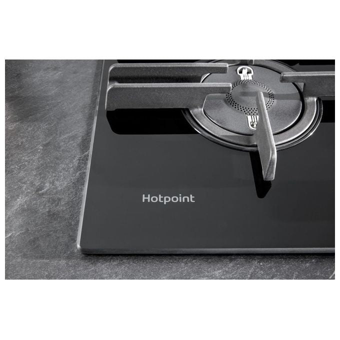 Hotpoint Ariston FTGHG 751 D-HA(BK) Piano Cottura a Gas in Vetro Temperato 5 Fuochi Griglie in Ghisa 75 cm Nero