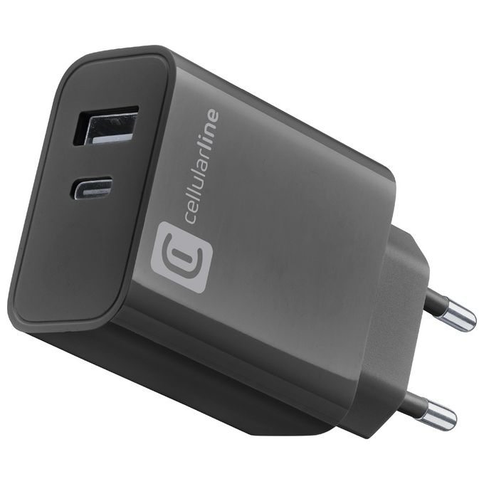 Cellularline ACHUSB2PD32WK MULTIPOWER PD 32W Caricabatterie da Rete con USB-C 20W e USB-A 12W colore Nero