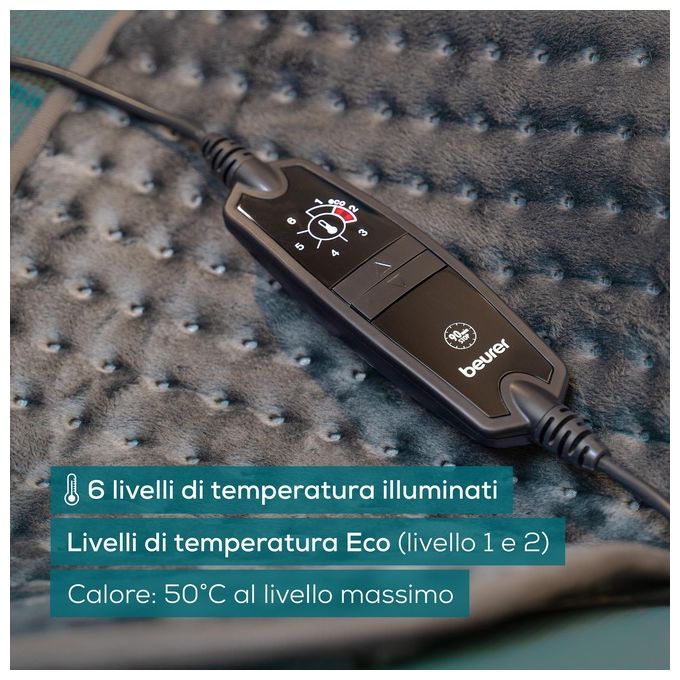 Beurer HK 123 XXL Green Planet Termoforo 100W 6 Livelli di Temperatura Lavabile Autospegnimento 90 min 60x30 cm colore Grigio