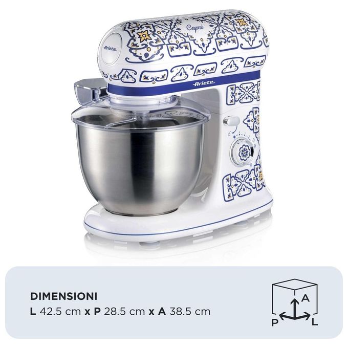Ariete 1588 Capri Impastatrice Planetaria 1200 W 5,5 L 7 velocita' ciotola Acciaio Inox colore Bianco Azzurro