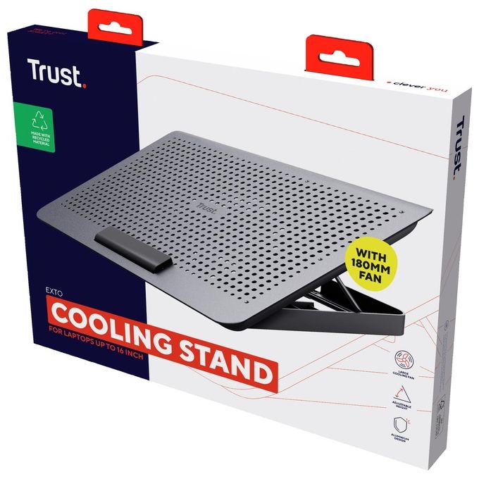 Trust 24613 Exto Base di Raffreddamento per Laptop 1 Ventilatore 18 cm 35 dB Regolazione Altezza colore Grigio
