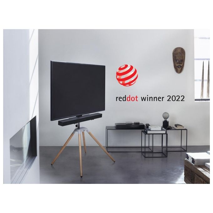 One For All WM7476 Supporto TV Quadpod Regolabile in Altezza Rotazione 360° per Schermi 32-70'' Fino a 35 Kg Compatibilita' VESA 200x100-400x400 mm con Supporto Soundbar Gestione Cavi colore Rovere Chiaro e Argento