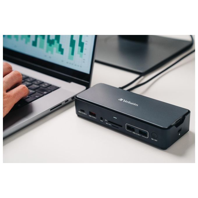 Verbatim 32173 Docking Station USB-C Pro 15 Porte con HDMI 8K DisplayPort SSD Slot e Alimentazione 100 W colore Nero Grigio