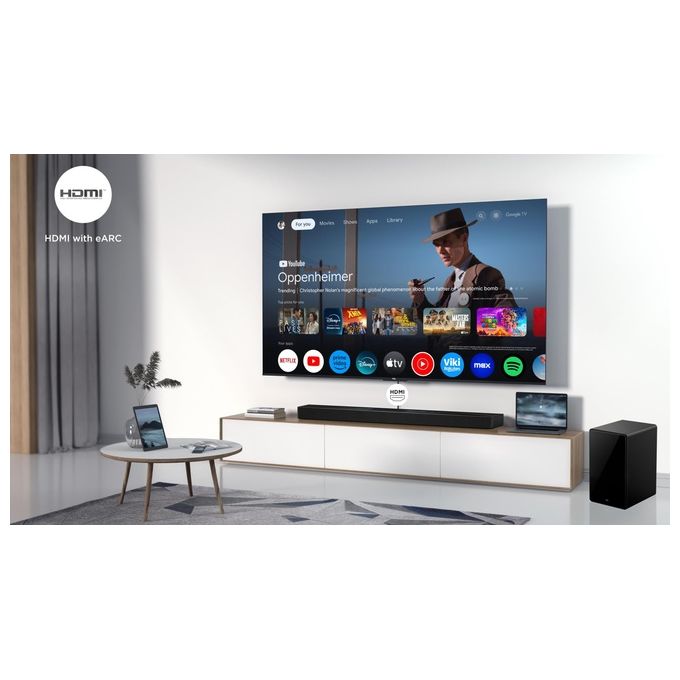 TCL Q75H Soundbar 5.1.2 canali 780W con Dolby Atmos e DTS:X subwoofer wireless Bluetooth 5.3 HDMI eARC Wi-Fi Chromecast Spotify Connect colore Titanio