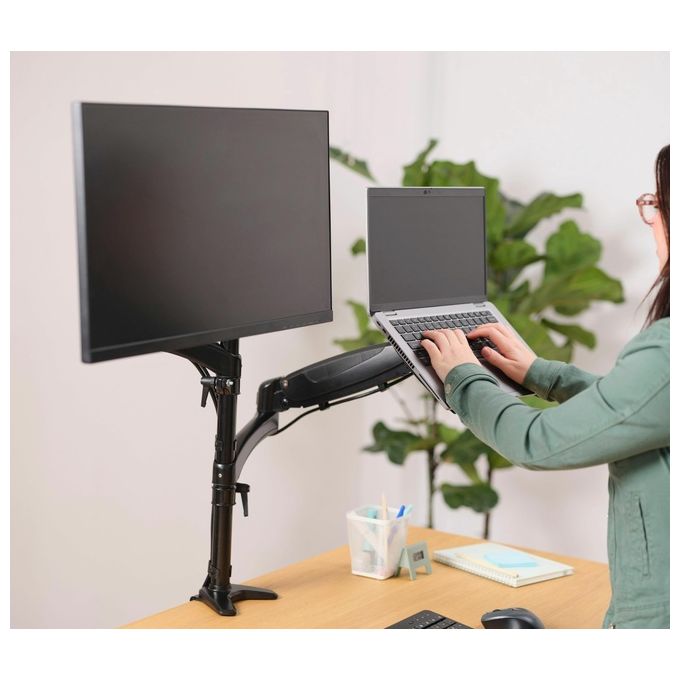 Trust 25337 Mara Braccio per Monitor e Laptop Supporto Ergonomico Doppio per Schermi fino a 32'' e Laptop fino a 17'' Vesa 75 100 Regolabile in Altezza con Molla a Gas colore Nero