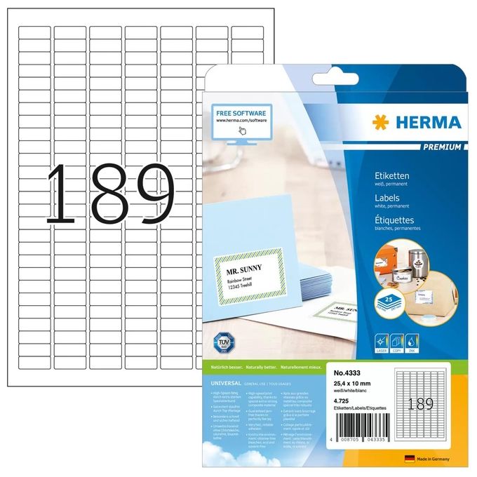 Herma Etichette Autoadesive 25,4x10mm 25 Fogli DIN A4 4725 Pezzi