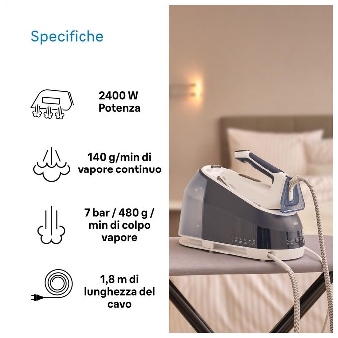 Braun IS5245BL CareStyle 5 Ferro da Stiro con Caldaia 2400W 2 L 6.8 bar Piastra Eloxal Plus FreeGlide 3D colore Blu