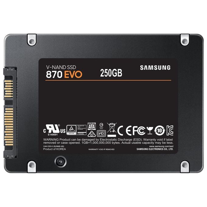Samsung MZ-77E250B-EU 870 EVO SSD 2.5'' SATA III 250 GB V-NAND MLC 560 MB-s lettura 530 MB-s scrittura colore Nero