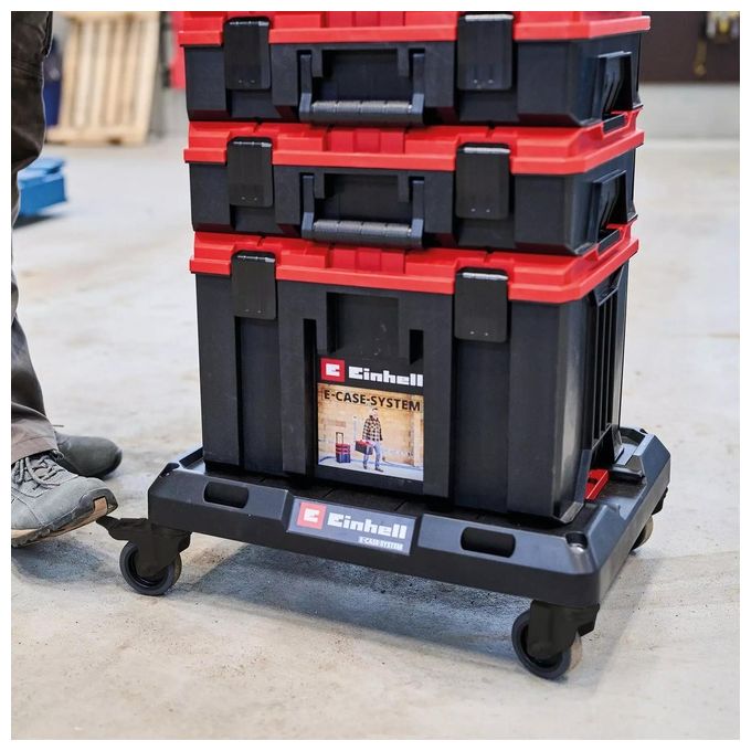 Einhell 4540041 E-Case Carrellino Porta Valigette con Ruote Gommate e Freni 120 Kg Peso Massimo Punti Fissaggio Cinghie Ruote Smontabili colore Nero