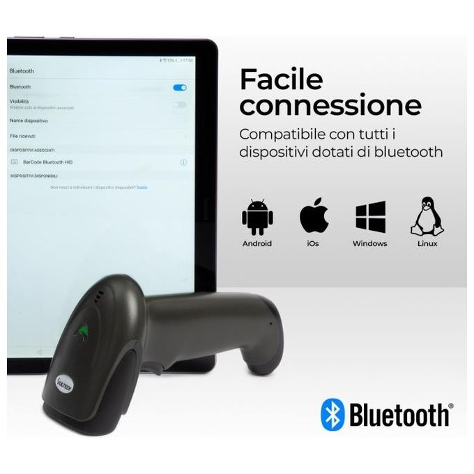 Vultech BC-06WBT Lettore Barcode Scanner Laser 1D Wireless 2.4 GHz Bluetooth 4.0 IP54 Autonomia 30 ore