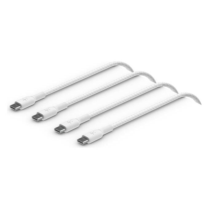 Belkin CAB004BT2MWH2PK Cavo USB C a USB C 2 m con Ricarica Rapida 60 W Nylon Intrecciato Certificato USB IF 2 Pezzi colore Bianco