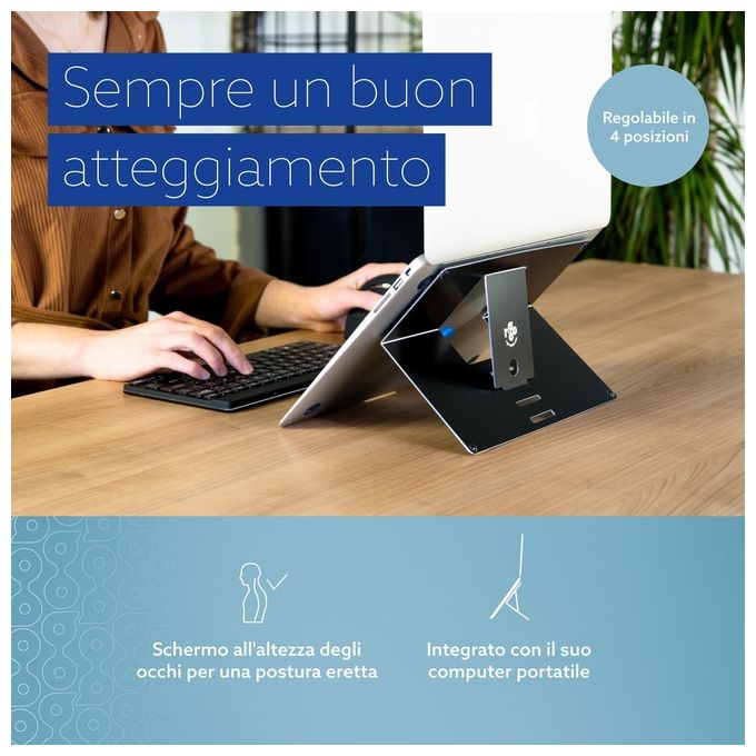 R-Go Tools RGORIATBL Supporto per Laptop in Alluminio Regolabile in 4 Posizioni per Schermi da 10'' a 22'' colore Nero