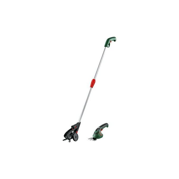 Bosch 0600833109 Isio 3 Cesoie per Erba e Rifilasiepi a Batteria 3,6 V con Lama 8 cm e Manico Telescopico colore Verde