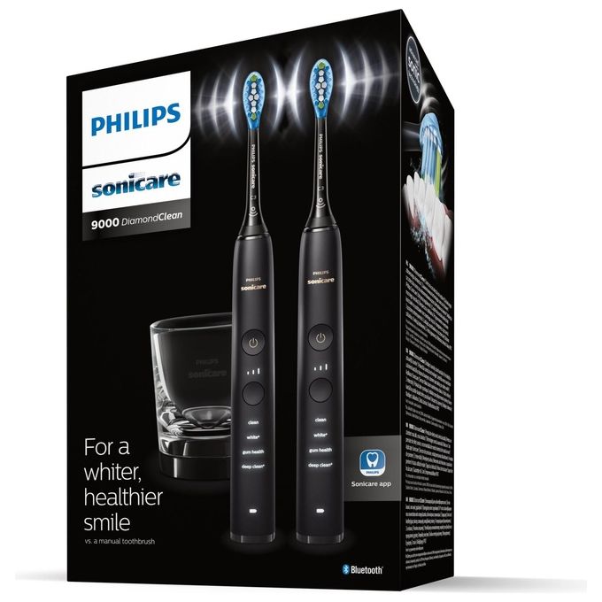 Philips HX991454 Sonicare DiamondClean 9000 Spazzolino elettrico sonico 4 modalita' timer autonomia 2 settimane confezione doppia colore Nero