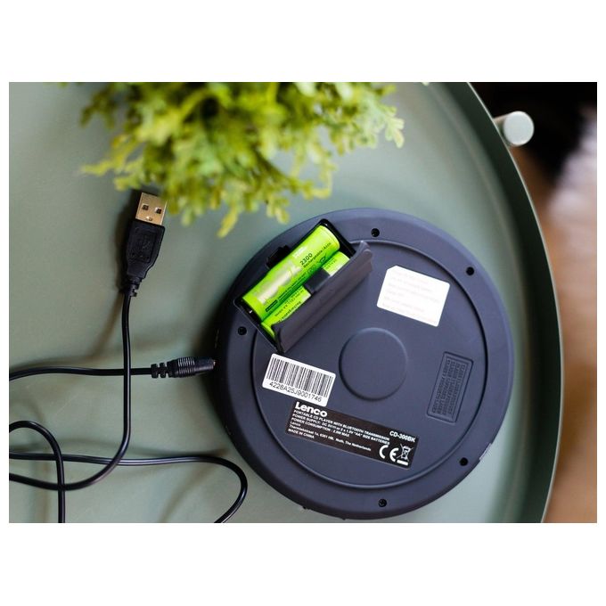 Lenco CD-300 Lettore CD Portatile Bluetooth Antishock MP3 Batterie Ricaricabili NiMH Jack 3.5 mm colore Nero