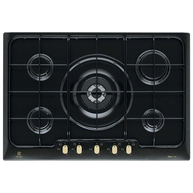 Electrolux PN750RUV Serie 300 Piano cottura a gas 75 cm 5 fuochi Wok Bruciatore Tripla Corona Sicurgas colore Nero Ghisa