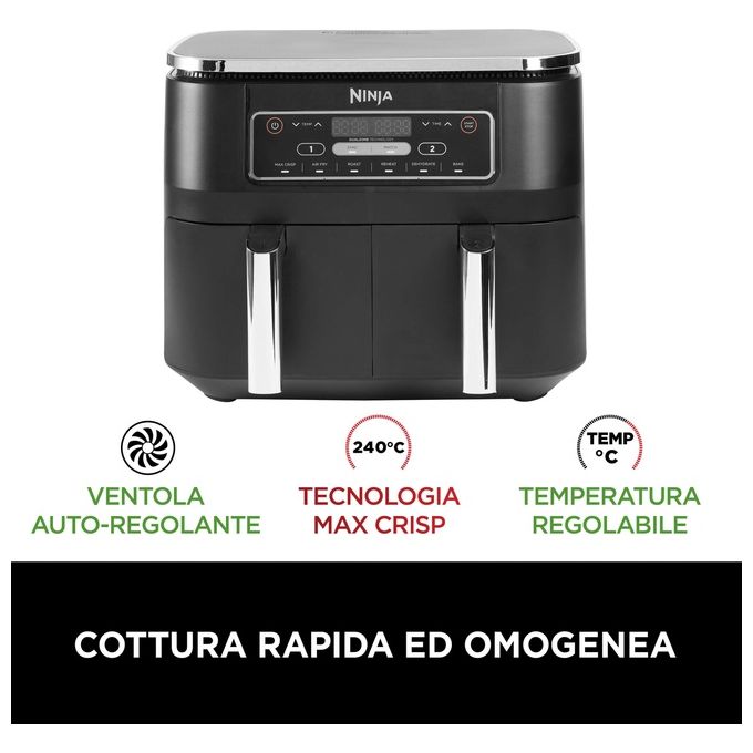 Ninja AF300EU Friggitrice ad aria 7,6 L 2470 W Dual Zone 6 programmi Display digitale colore Nero