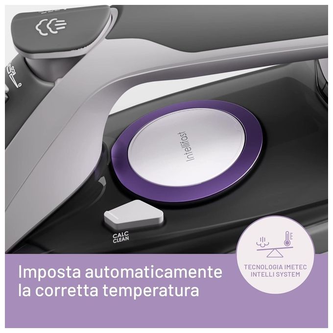 Imetec 9030 Intellifast Ferro da stiro a vapore 2400W Piastra Ceramic Diamond Colpo Vapore 200 g-min Sistema Anticalcare colore Grigio Rosa