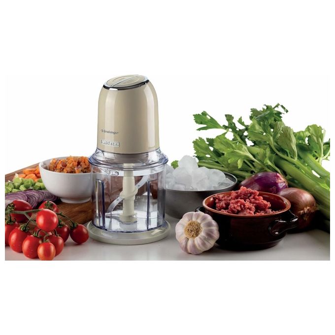 Ariete 0438 Vintage Tritatutto Chopper Tritaghiaccio 400 W 600 ml 4 lame Acciaio Inox 2 velocita' colore Beige