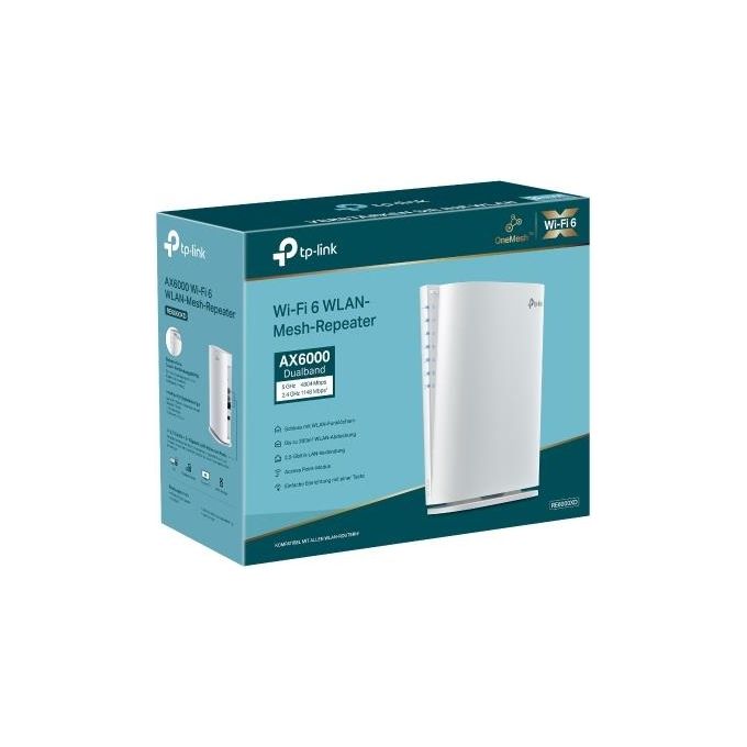 TP-Link RE6000XD Wi-Fi Range Extender AX6000 Mesh Wi-Fi 6 Velocita' 2.4 GHz 1148 Mbit-s 5 GHz 4804 Mbit-s Ethernet 1000 2500 Mbit-s colore Bianco
