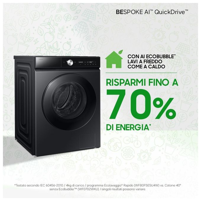 Samsung BESPOKE AI WW11DB8B95GBU3 Lavatrice carica frontale Quickdrive 11Kg 1400 giri Classe A nera
