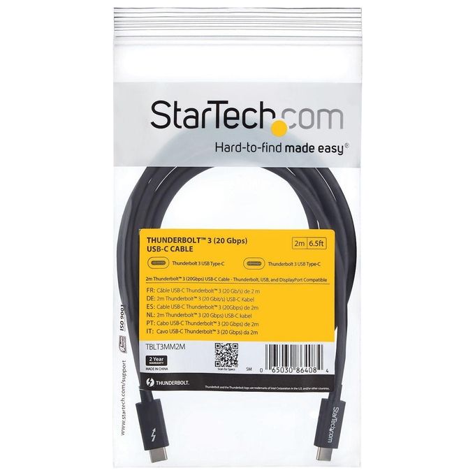 Startech cavo thunderbolt 3 usb-c (20gbps) da 2 m - compatibile con thunderbolt, usb e displayport - m-m
