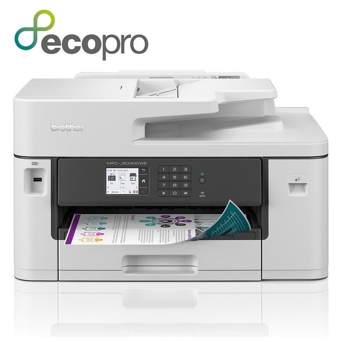 Brother MFCJ5340DWERE1 Stampante Multifunzione Inkjet A3 Colori 28 ppm Wi-Fi LAN USB Display Touch 6.8 cm ADF 50 fogli Cassetto 250 fogli colore Bianco