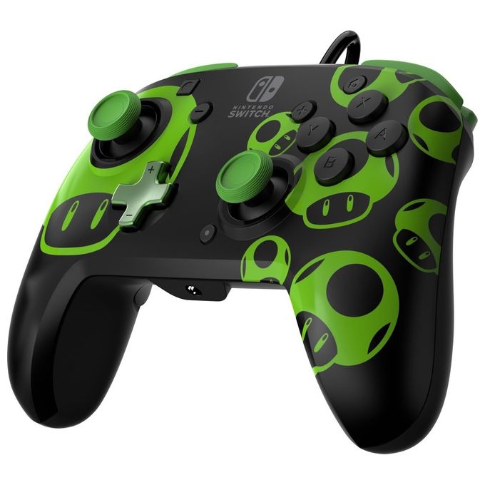 PDP 500-134-GID REMATCH: 1-Up Glow in the Dark Gamepad Cablato USB con Pulsanti Programmabili e Design Interchangeable colore Nero Verde