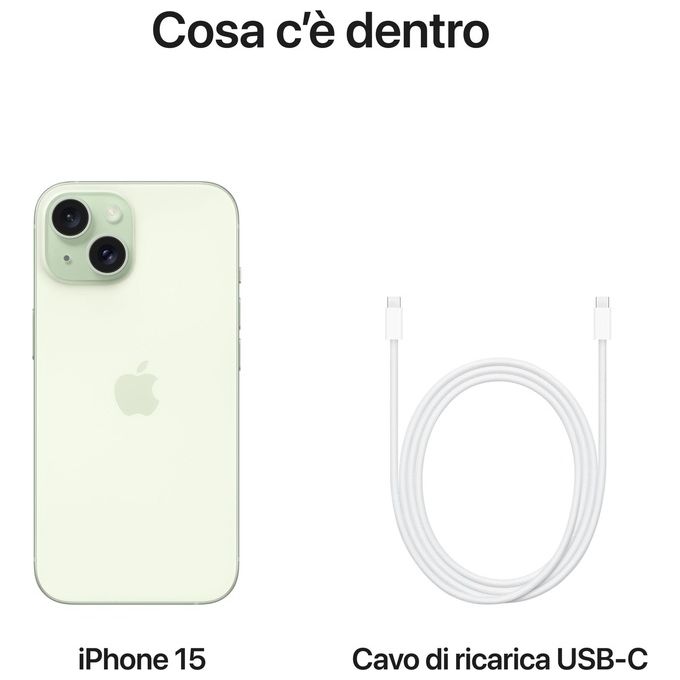 Apple MTP53QL-A iPhone 15 Smartphone 5G 6,1'' OLED 128GB Dual SIM USB-C Dynamic Island colore Verde