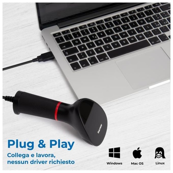 Vultech BC-07M Lettore di codici a barre portatile 1D 2D USB sensore CMOS 640x480 colore Nero