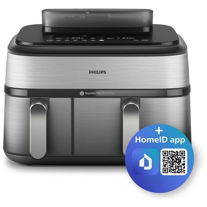 Philips NA555-00 Serie 5000 Friggitrice ad aria 9L 2750W Doppio Cestello 19 Programmi Cottura a Vapore colore Argento