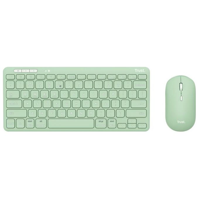Trust 24943 Lyra Kit Tastiera e Mouse Wireless QWERTY Italiano Multi-dispositivo RF USB Bluetooth ricaricabile colore Verde