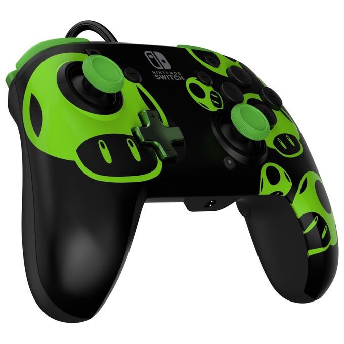 PDP 500-134-GID REMATCH: 1-Up Glow in the Dark Gamepad Cablato USB con Pulsanti Programmabili e Design Interchangeable colore Nero Verde