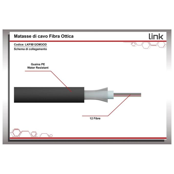 Link Cavo Fibra Ottica da Esterno Dielettrico Om3 Antiroditore 12 Fibre