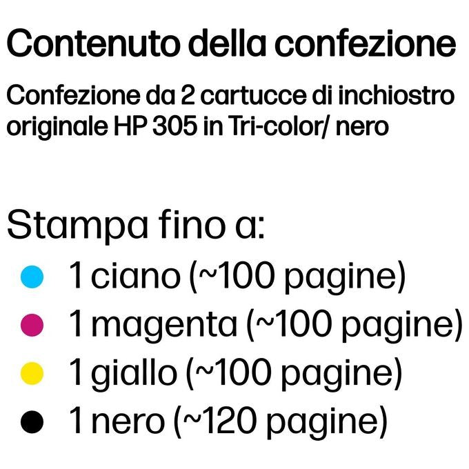 HP 6ZD17AE 305 Cartucce Inchiostro Originali Multipack 2 Pezzi Resa Standard 120 pagine Nero 100 pagine Colore colore Nero Ciano Magenta Giallo