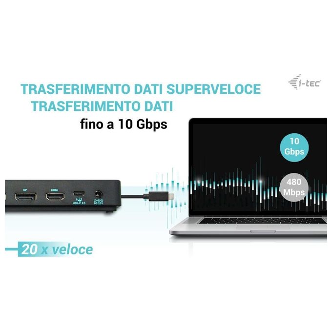 I-tec C31TRIPLEDOCKPDPRO2IT Docking Station USB-C Triple Display Gen 2 Pro 3 Monitor 4K 2x DisplayPort 1x HDMI Power Delivery 100W Ethernet Gigabit colore Nero