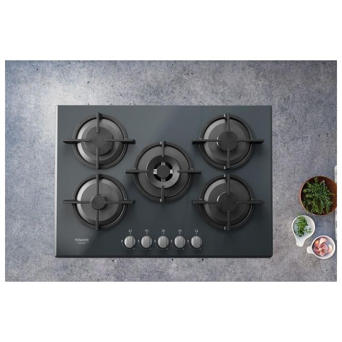 Hotpoint HAGD 72S-MR Diamond Piano cottura a gas 73 cm 5 fuochi griglie in ghisa accensione manopola colore Specchio