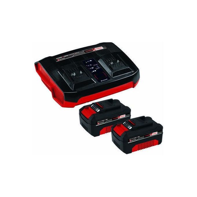 Einhell 4512112 Starter Kit PXC Batteria e Caricabatterie 2x 4000 mAh 18V Twin Charger con Ricarica Parallela colore Nero Rosso